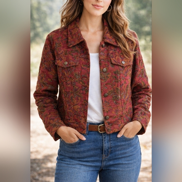 Coldwater Creek Jackets & Blazers - Coldwater Creek Floral Tapestry Jacket XL Boho Vintage Inspired Cropped